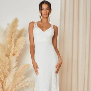 Beloved Eternity White Lace Sleeveless Backless Maxi Dress